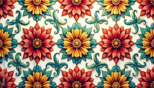 Wallpaper Mural Intricate floral motif seamlessly repeats across a surface , art, textile, light Torontodigital.ca