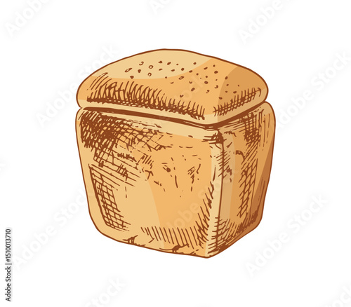 Hand drawn vintage sketch of loaf bread in brown ink engraving style, isolated vector illustration on white background
