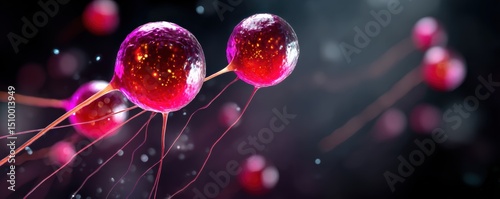 Blood Biomarkers Design. Colorful abstract spheres with vibrant trails on a dark background.