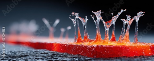 Blood Biomarkers Design. Liquid droplets creating artistic shapes on a surface.