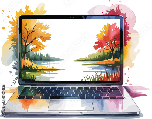 laptop colorful mockup design transparent background premium quality