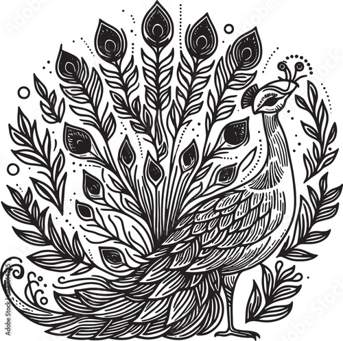 Peacock bird line art design illustration premium quality