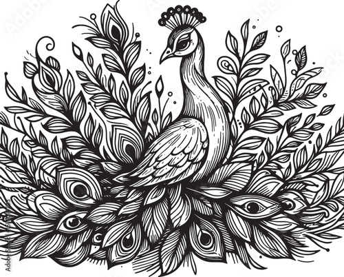 Peacock bird line art design illustration premium quality