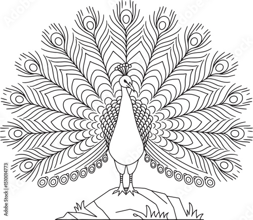 Peacock bird line art design illustration premium quality