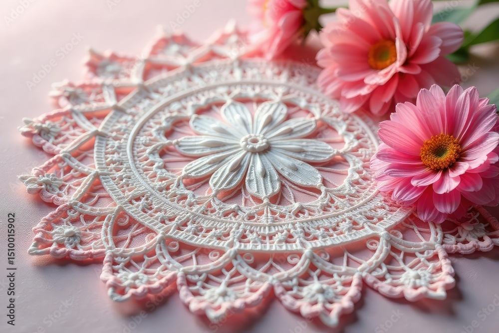 Obraz premium Intricate floral lace doily, delicate texture, stylish, doily