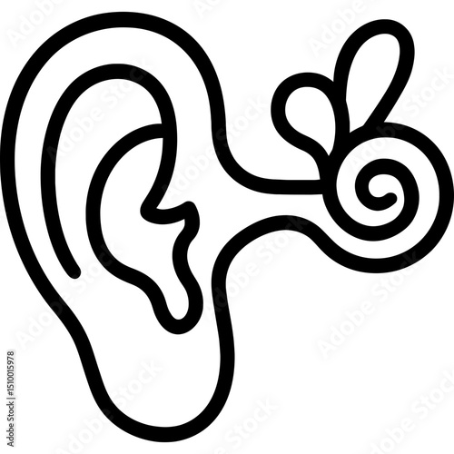Ear anatomy outline icon with bold black lines
