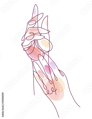 Skin care beautiful woman hands using cream or lotion, vector line art illustration isolated, clear healthy skin concept.