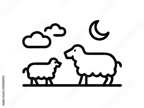 A vector silhouette illustration of farm animals, including sheep, lamb, cow, and pig