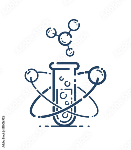 Test tube and atom vector simple linear icon, science chemistry and medicine analysis line art symbol, laboratory research.