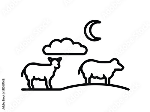 Vector silhouette illustration set of farm animals including sheep, goat, cow, pig, horse, and bull