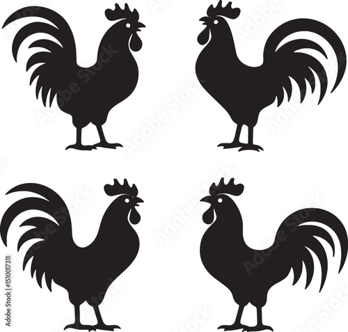 rooster silhouette line art transparent background premium quality