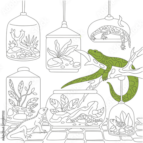 Reptiles shop line art design illustration premium quality