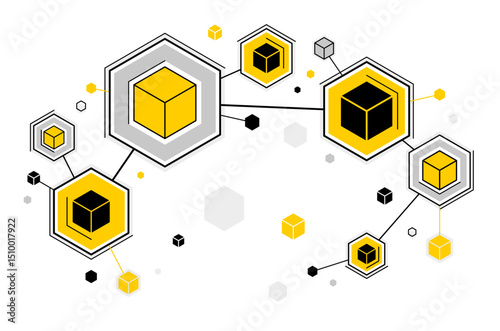 Abstract tech geometric vector background, connected cubes technology network or science theme, digital system abstraction.