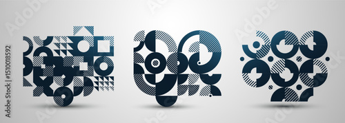 Abstract Bauhaus graphic design set, vector abstract background modern geometric pattern, geometry motif of art wallpapers, tiles compositions collection.