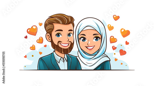 Cute Muslim Couple Illustration for Profile Pictures

