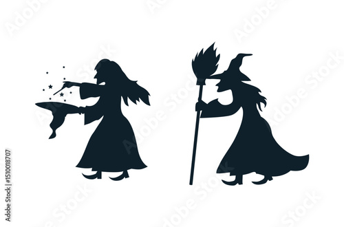 Set of silhouette witch on white background.
