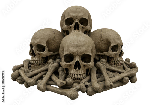 Quadro em tela Isolated Pile of Skulls and Bones for Halloween