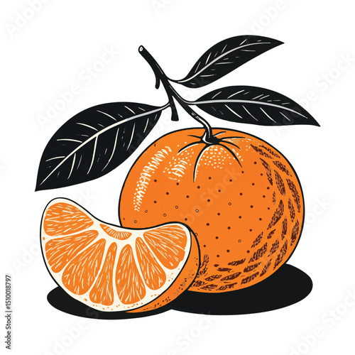Vector illustration of ripe, fresh citrus fruit with a green leaf