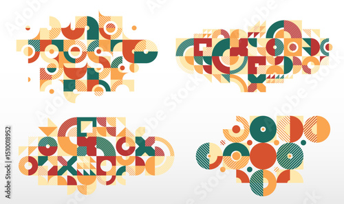 Abstract Bauhaus graphic design set, vector abstract background modern geometric pattern, geometry motif of art wallpapers, tiles compositions collection.