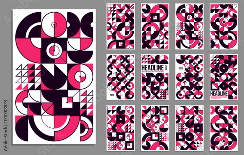 Bauhaus covers design, vector set geometric patterns abstract backgrounds collection, design templates for flyers, booklets and advertising, retro construct style graphics.