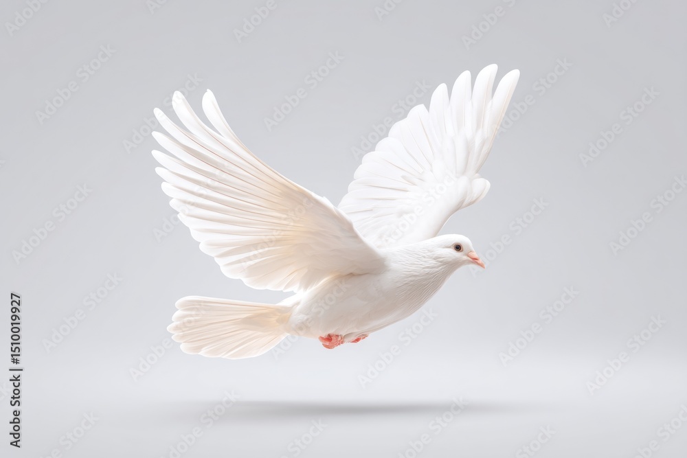 Obraz premium White Dove Soaring Gracefully in Mid-Air Against a Soft Gradient Backdrop