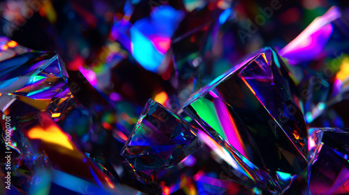 Colorful crystals reflecting light in a vibrant display of hues during a close-up captured in a artistic setting