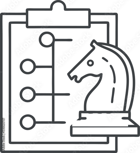 Outline vector of chess knight, strategy or decision-making symbol, transparent background.