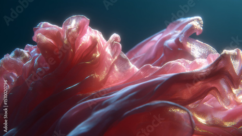 Abstract close-up of flowing pink textures illuminated by soft light in a serene backdrop