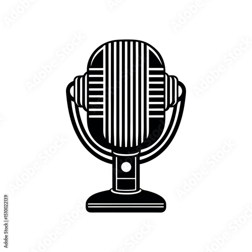 A classic chrome retro microphone on a white background, perfect for vintage music and professional audio