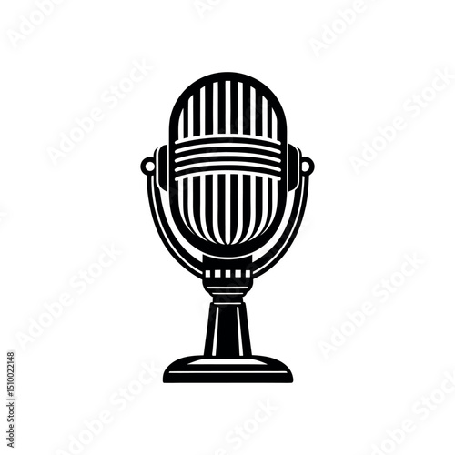 A classic chrome retro microphone on a white background, perfect for vintage music and professional audio