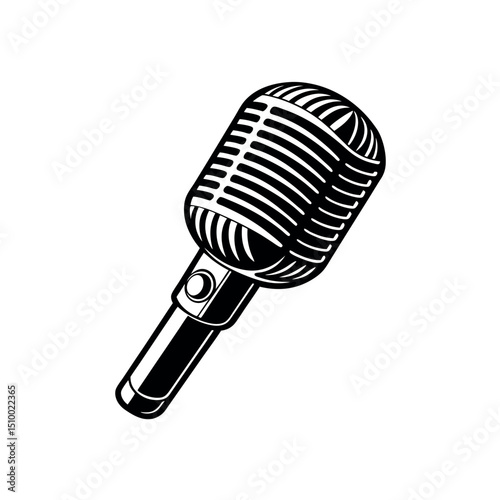 Isolated on white, a vintage chrome microphone evokes classic music and broadcast studio sound