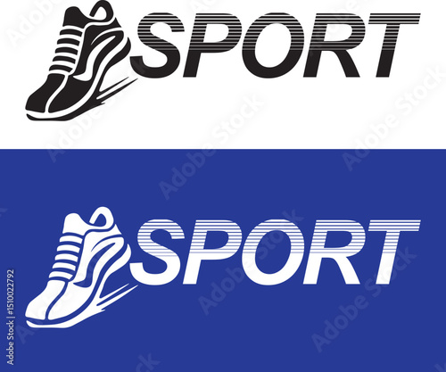 Sports shoes, black sneakers icon, flat design on white and blue background. Vector illustration