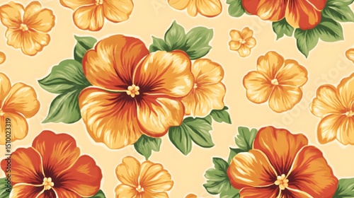Vibrant Orange and Yellow Floral Pattern Seamless Design
