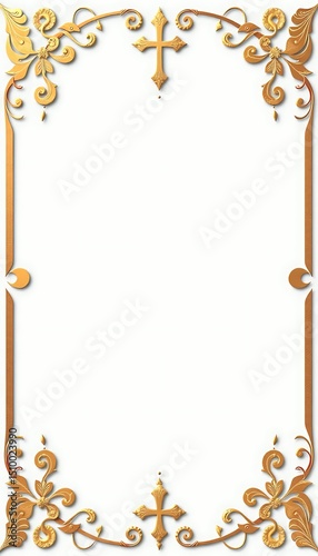 Elegant Golden Cross Frame Design  Perfect for Religious Invitations, Certificates, or Announcements.  Ornate Floral Accents and a Classic Cross.