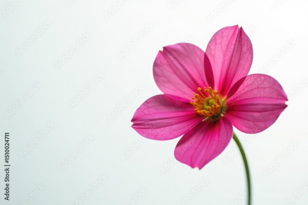 Obraz premium Single flower bloom on white background with dew drops, minimalist, isolated