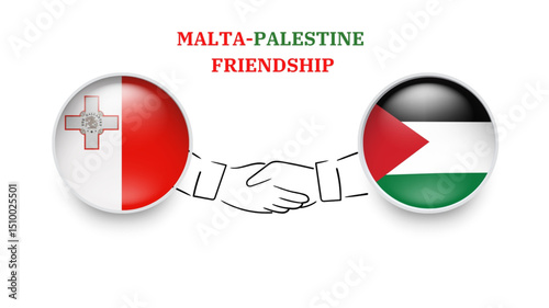 malta and palestine flags in circle with shake hand. malta and palestine friendship.malta and palestine flags, isolated on white background. Vector illustrator