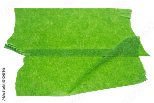 Green adhesive torn paper masking tape isolated on white background