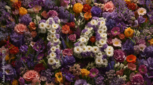 Floral arrangement displaying the number 14 among vibrant blooms at a spring event