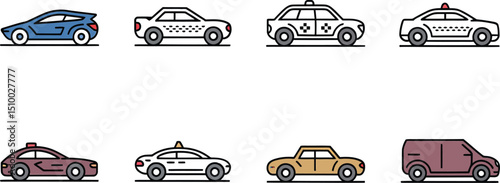 Flat Vector Illustration of Various Transportation Vehicles on a Plain  for Infographics and Design Projects