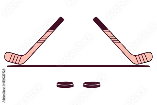 Crossed Hockey Sticks and Puck Icon Set – Black and Colorful Flat Design Illustrations for Ice Hockey, Winter Sports, and Team Logos. Hockey Stick Logo Vector Template Design. 