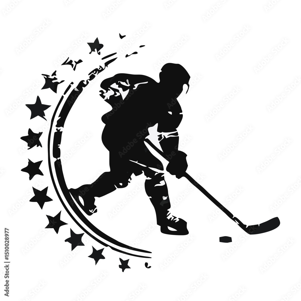 Fototapeta premium Ice Hockey Player Winter Sports Hockey Player Hockey Stickers Cut Files. Vintage Ice Hockey Player and Referee Vector Set – Black and White Sports Silhouettes and Illustrations.