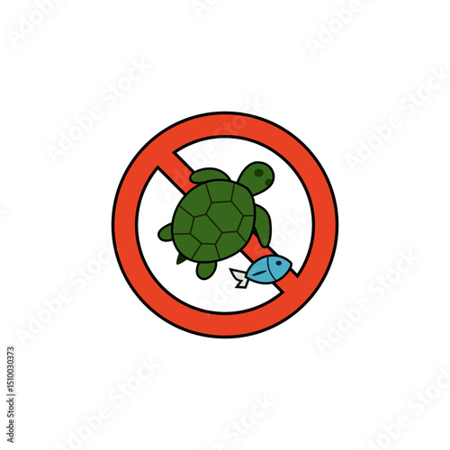 No Marine Animal Harm Symbol with Turtle and Fish in Red Prohibition Circle