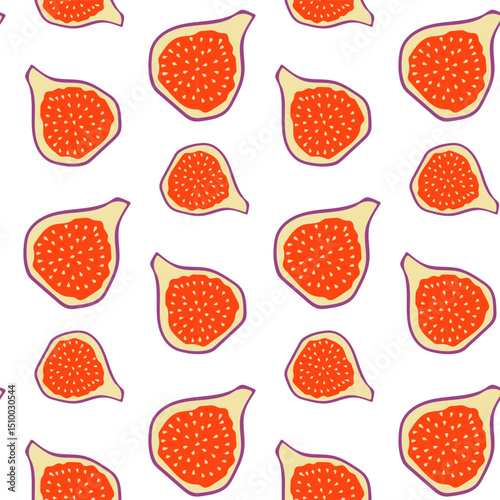 Seamless pattern with halves of figs on a white background.