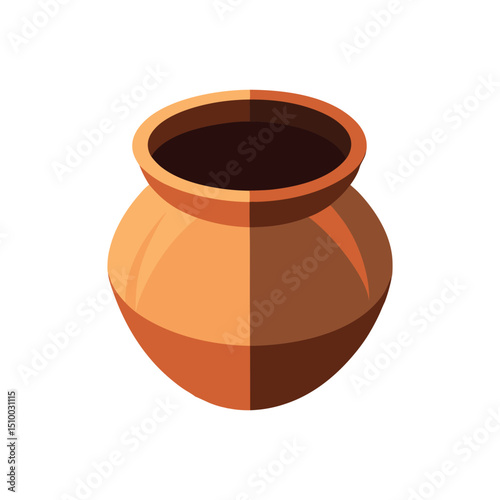 Simple vector illustration of an earthenware pot isolated on a white background with shadows.