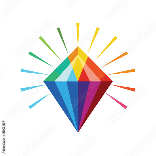 Vibrant colorful diamond symbol representing brilliance sparkle and luxury on white background