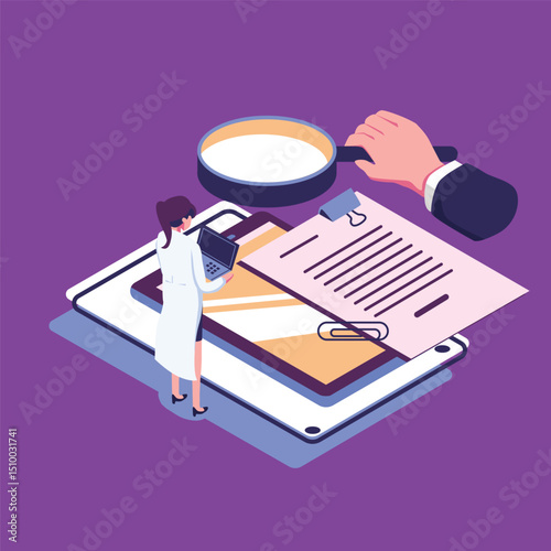 Digital auditing flat style isometric illustration design