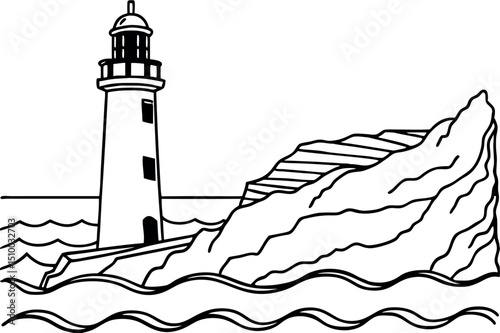 Lighthouse silhouette vector illustration of a safe coastal beacon tower against a dark sky