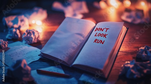 Notebook with red ink warnings