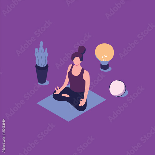 Meditation workflow health benefits for body flat style isometric illustration vector design