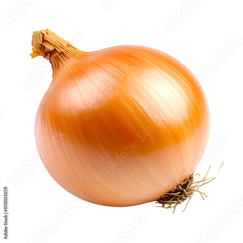 Wallpaper Mural Onion: The image presents a fresh, whole onion against a neutral background, showcasing its texture and form with vibrant color and sharp details. Torontodigital.ca